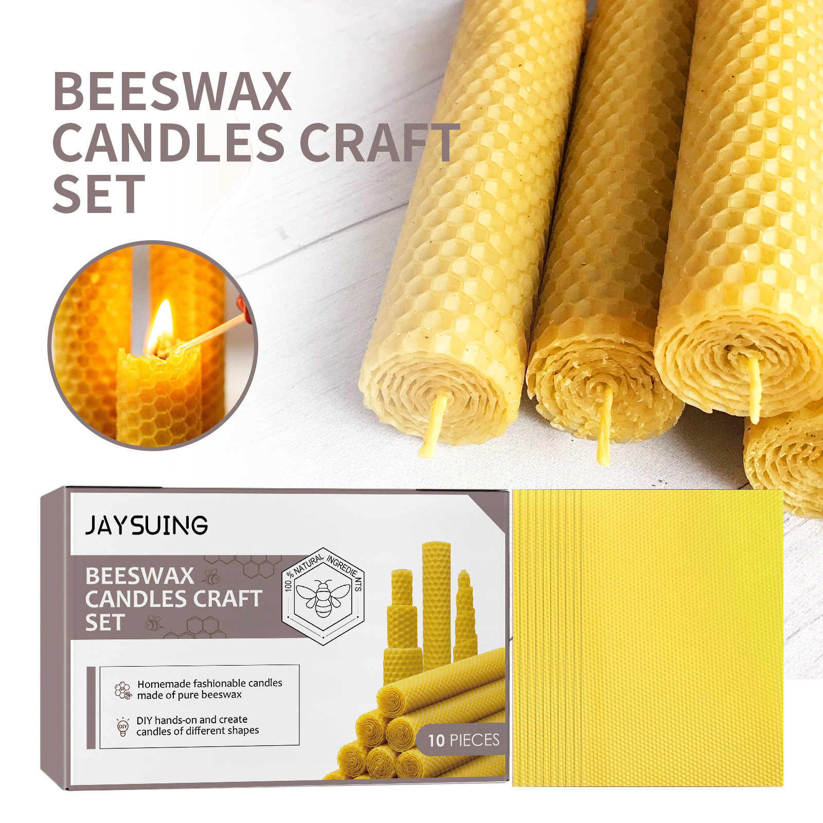 Jaysuing 蜂蠟片 手工DIY聖誕氣氛創意蜂巢蠟燭純蜂蠟卷蠟片原料