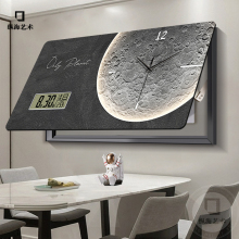 简约月球大尺寸电表箱装饰画肌理砂岩免打孔遮挡配电箱万年历挂钟
