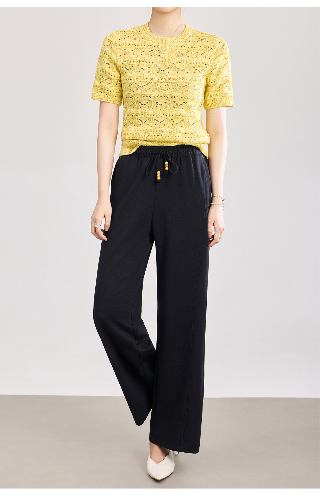 Quần culottes nữ ống rộng cạp thun dây rút vải mềm rủ — màu sắc chi tiết 12
