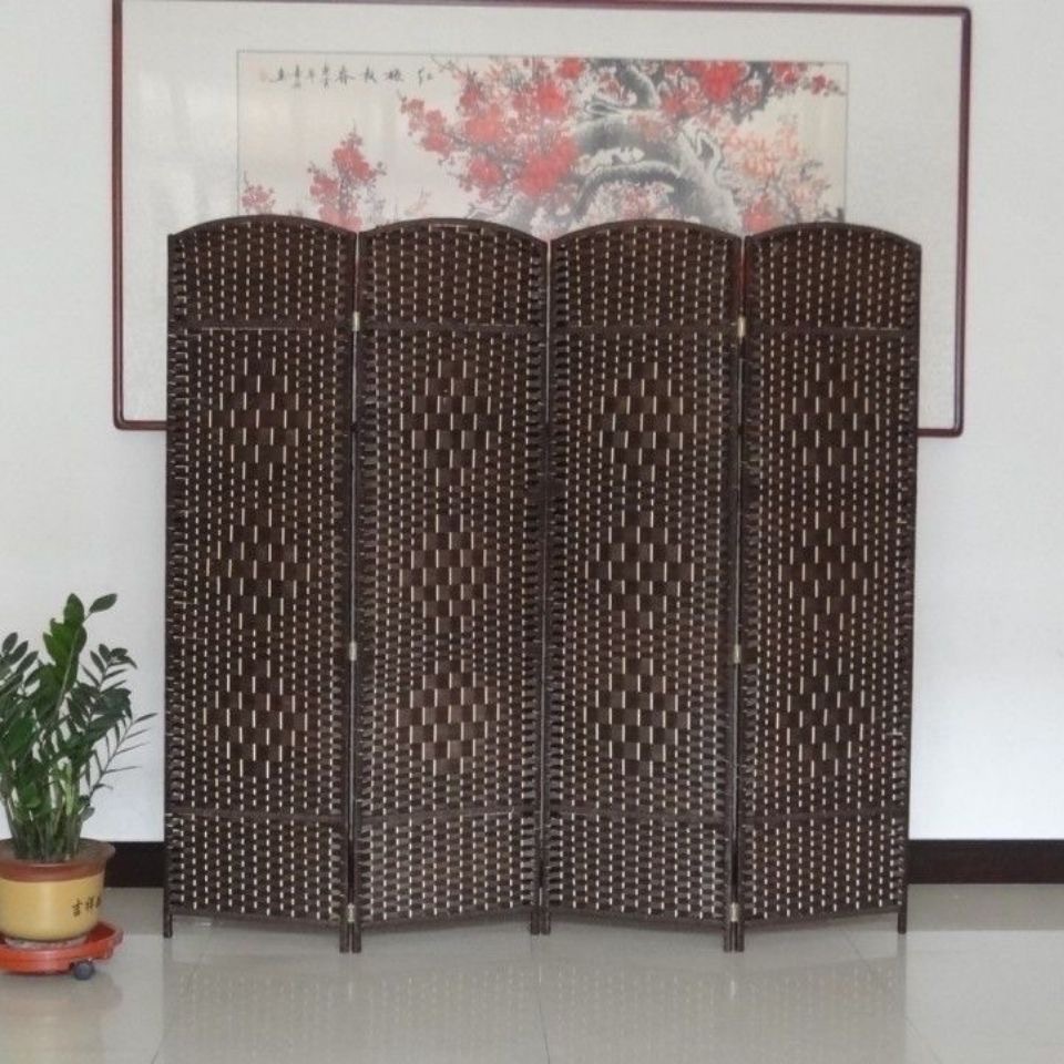 Folding solid wood screen, eco-friendly rattan woven screen, partition, stylish hotel entrance, hallway, living room, bedroom, movable, folding