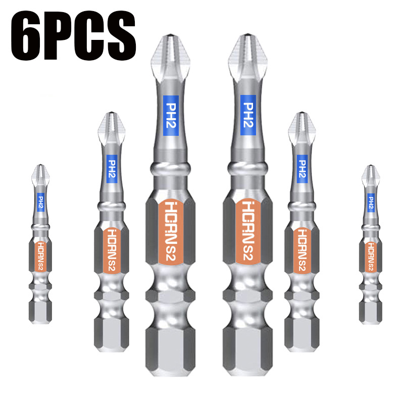50mm PH2 Magnetic Screwdriver Bit Set - S2 Steel, 1/4" Shank