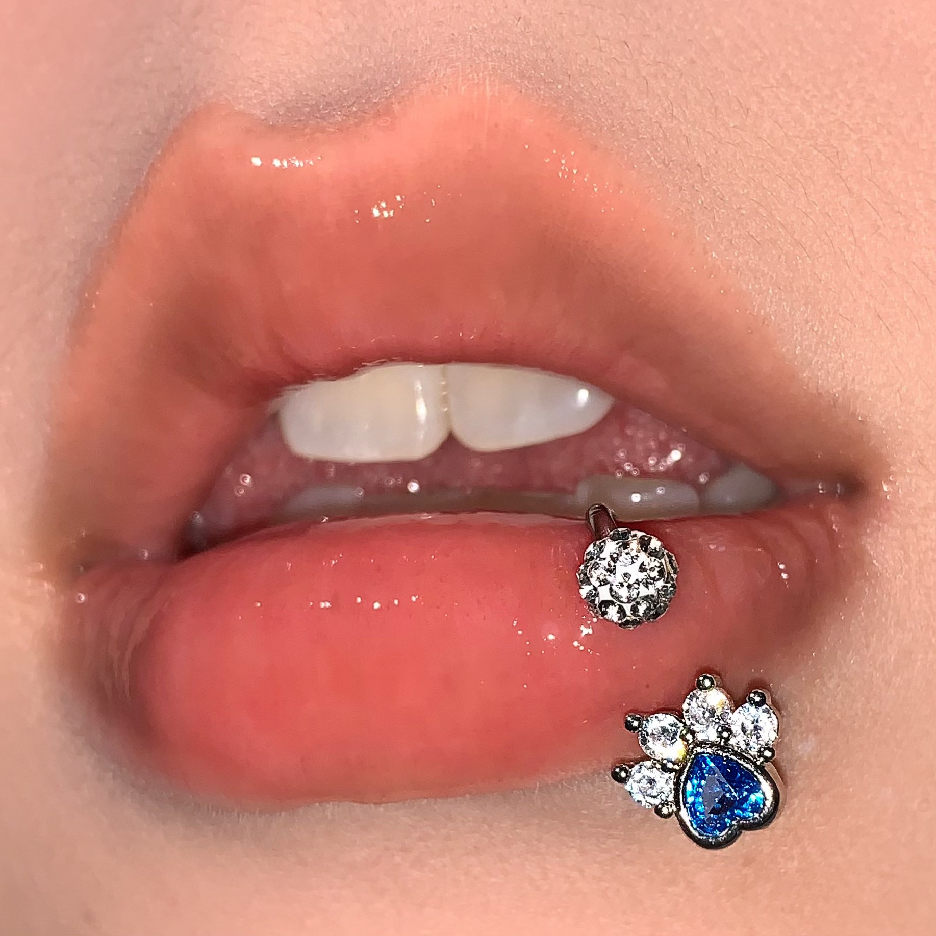 Labret stud lip piercing jewelry styling detail