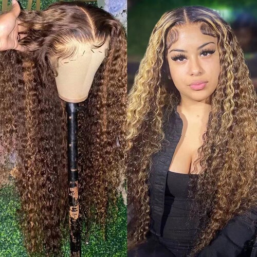 human hair wigs African wig front lace hair cover piano color small curly hair lace wig head cover