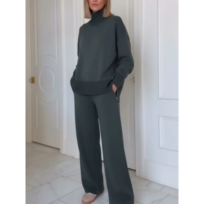 Cross-Border Independent Site 2025 European and American Foreign Trade Amazon New Style Loose Solid Color Stylish Sweatshirt and Wide-Leg Pants Two-Piece Set Cross-Border Independent Site 2025 European and American Foreign Trade Amazon New Style Loose Solid Color Stylish Sweatshirt and Wide-Leg Pants Two-Piece Set
