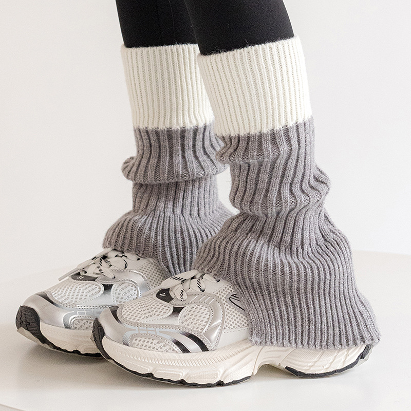 Botas de algodón para niños calcetines de mujer color contrastante calcetines de pantorrilla de empalme japonés retrógrado delgado otoño y invierno coreano chicas calcetines de pila
