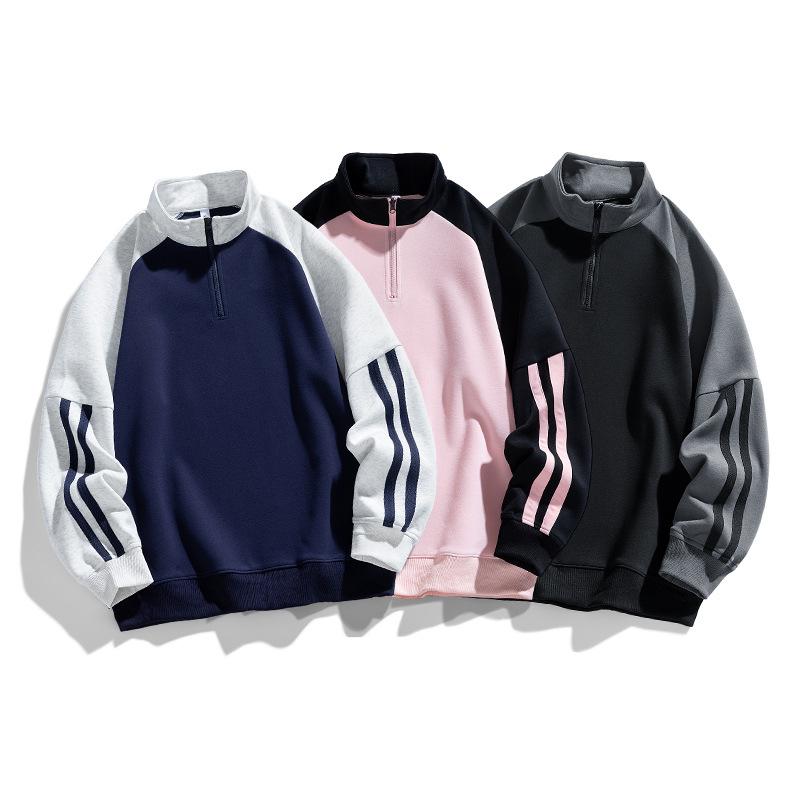 남성 티셔츠 봄과 가을 미국 스타일 하이 스트리트 트렌디 브랜드 트렌디 한 하프 지퍼 헤비 스웨트 셔츠 느슨한 캐주얼 탑 옷
