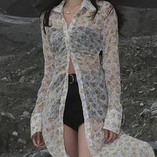 松紧腰中长款衬衫女夏季新款洋气漂亮宽松衬衣设计感皱褶碎花上衣