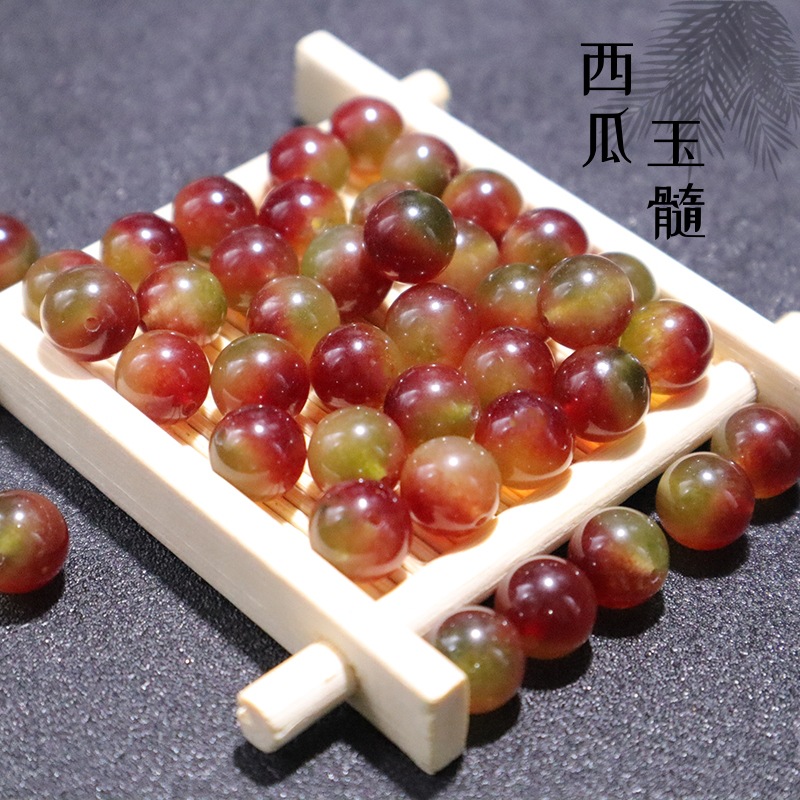碧玺西瓜玉髓散珠圆珠DIY配饰水晶饰品手链手串串珠配件材料批发