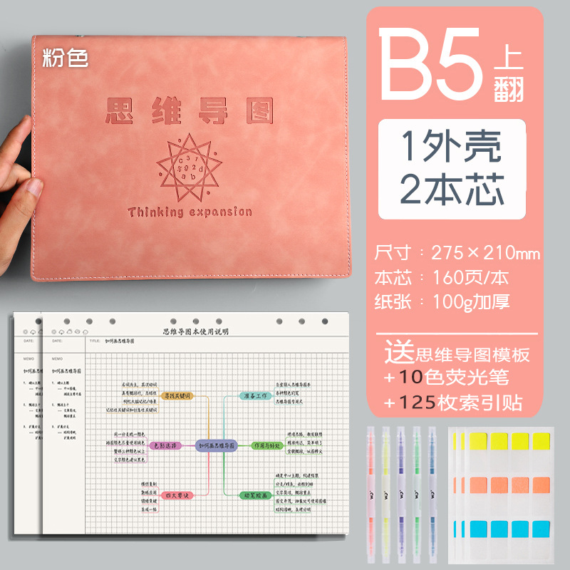 Mapa de la mente cuaderno a4B5 cuaderno de hojas sueltas desmontable estudiante simple examen de ingreso de posgrado Aprendizaje de cuero suave en stock al por mayor