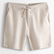 青年夏季新款男短裤2023薄款亚麻纯色五分沙滩裤时尚休闲潮流代发