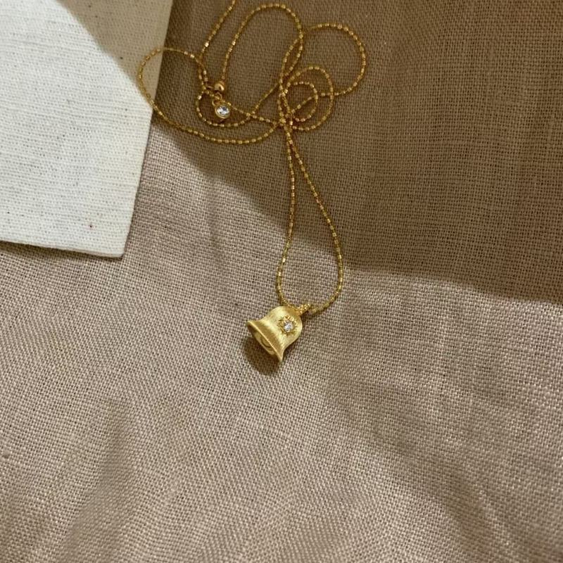 S925纯银意大利中古铃铛吊坠项链闪钻星芒金拉丝吊坠锁骨链女款潮|undefined