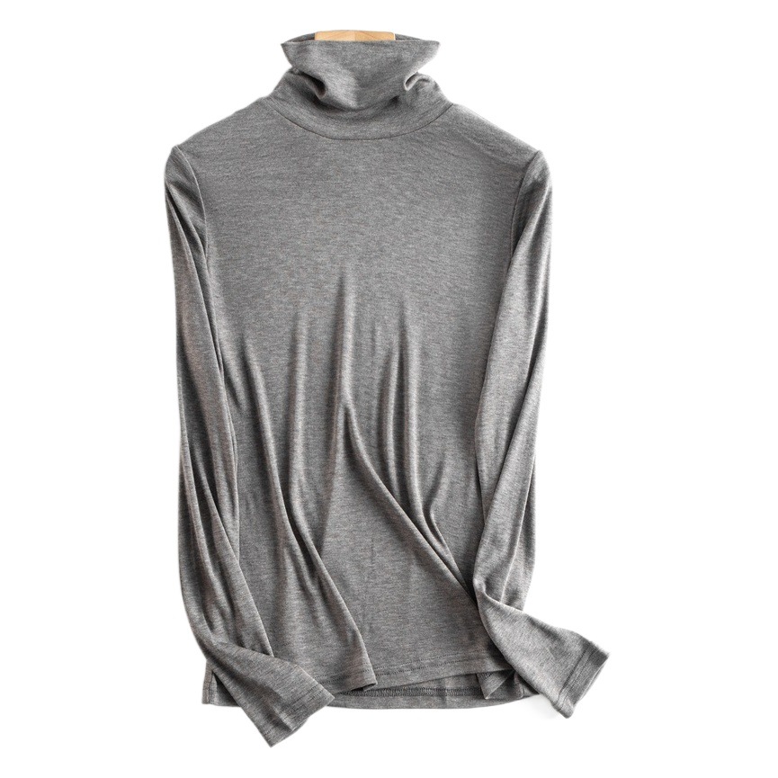 Yuyue ソリッドカラーシルクタートルネックボトムシャツ、暖かくスリムフィットのトップス、女性用の快適な薄手のシルクインナーニットセーター