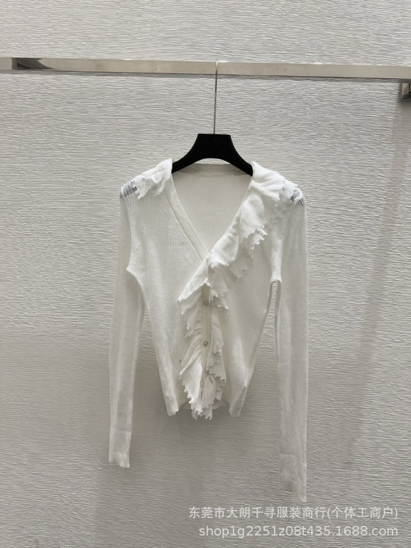 25早秋新款南油高定D家时尚高级花边设计V领修身长袖针织衫女上衣|undefined