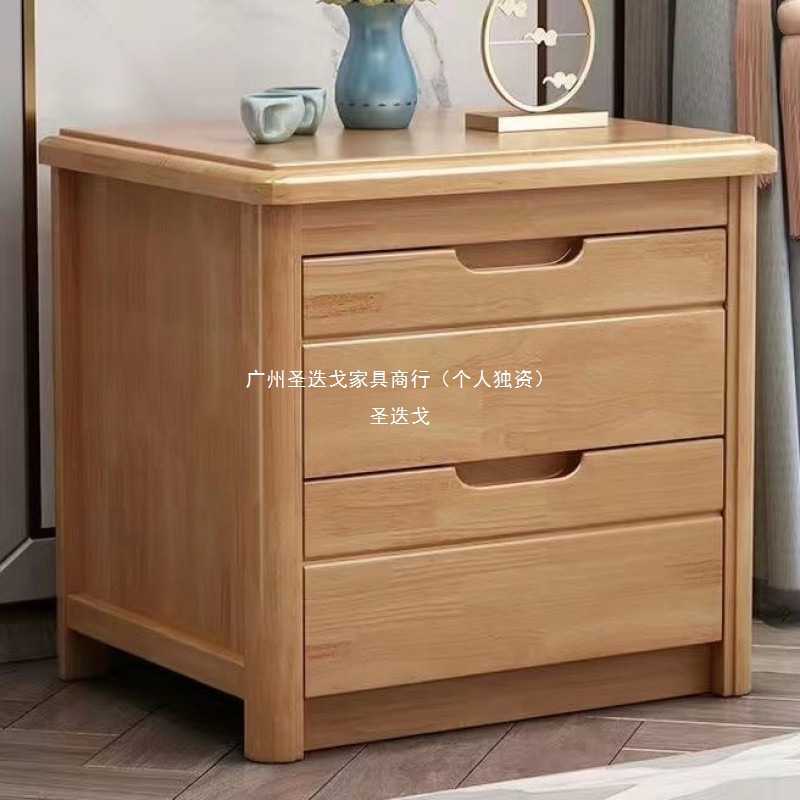 Tal Solid Wood Bedside Table Oak Modern Chinese Style Log Storage Cabinet Narrow Cabinet Simple Bedroom Rental House