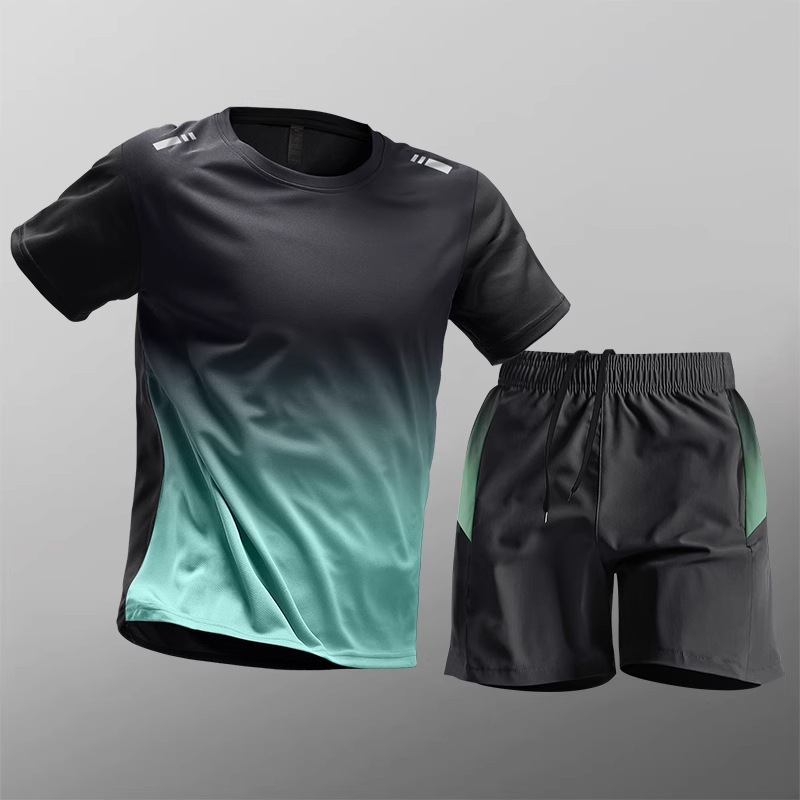 スポーツスーツメンズアイスシルク速乾通気性衣類フィットネス Tシャツランニング半袖ショーツ夏バドミントントレーニング|undefined