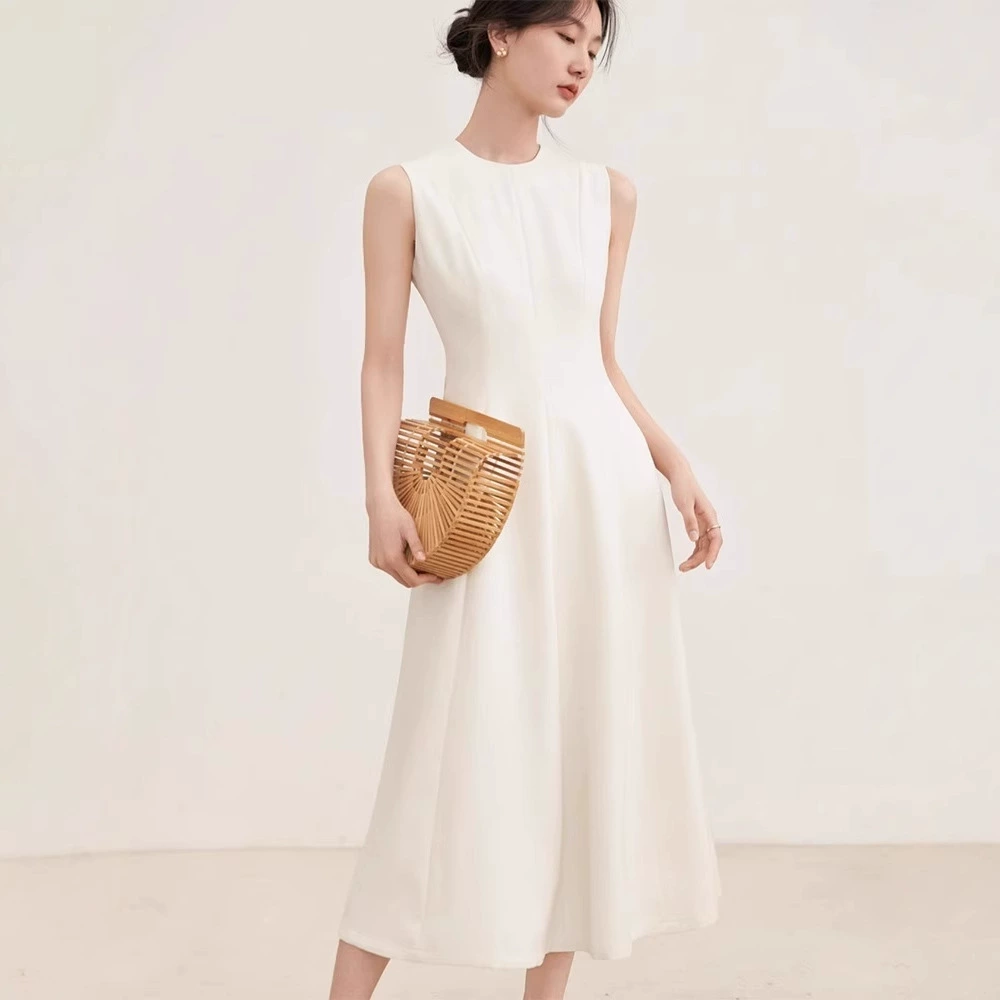 Summer evening dress, dress with sleeves sleevless, fitted, high-quality style, french style