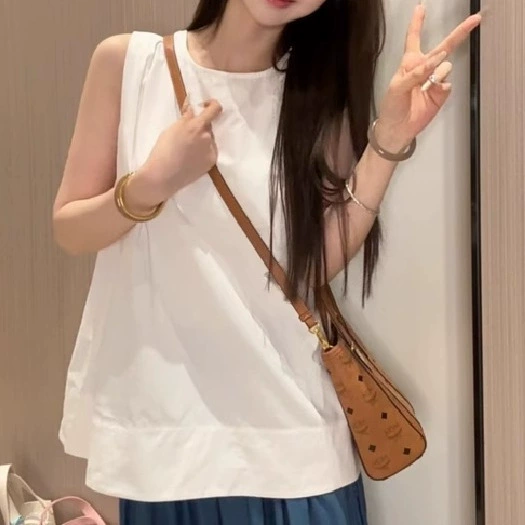 Летний повседневный жилет, модный круглый вырез, рубашка без рукавов с открытой спиной, женский белый плотно прилегающий топ для похудения.