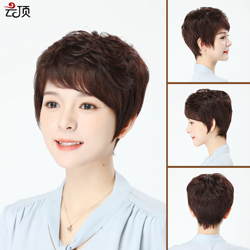 Factory direct wig female full head cover middle-aged fluffy short curly hair fashion mother Old Man natural wig cover Factory direct wig female full head cover middle-aged fluffy short curly hair fashion mother Old Man natural wig cover