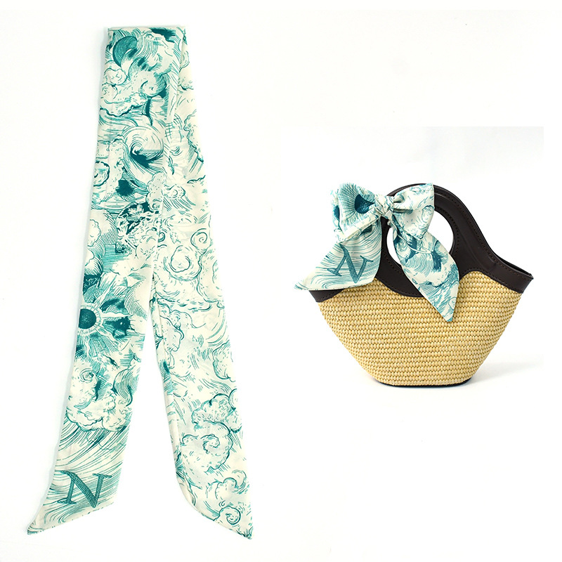 Primavera y verano de moda casual bolsa de decoración bufandas flores de seda de alta calidad 24 letras largas tiras multipropósito
