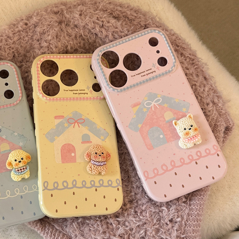 Suitable for Iphone17Promax Apple 16 Mobile Phone Case 13 Three-Dimensional Cute Puppy 14 Korean Style 15 High-Looking and Soft