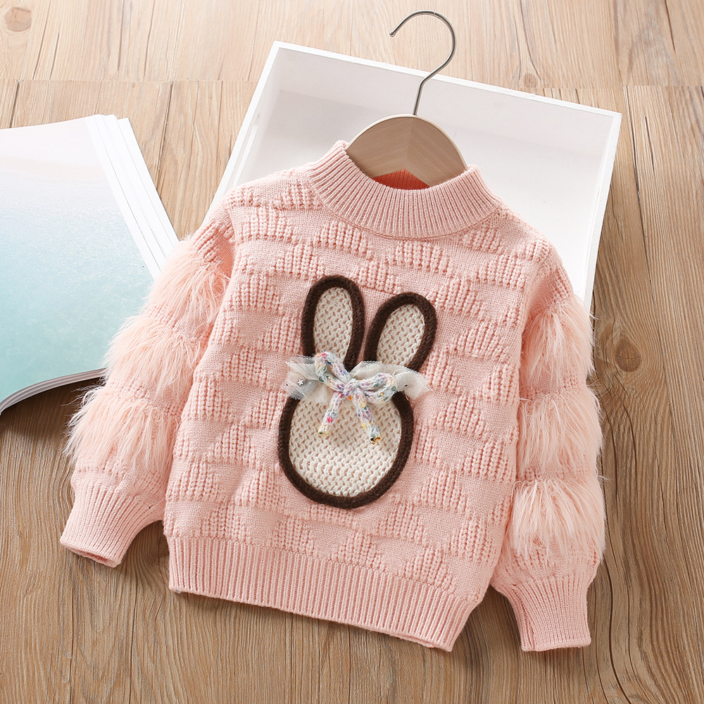 Suéter de punto para niñas manga larga, estilo coreano cute – moda otoño-invierno 2024.