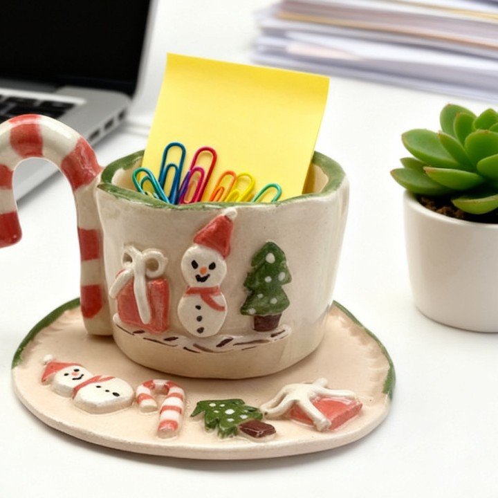 Navidad temática muñeco de nieve taza de cerámica plato conjunto muletas mango de azúcar taza de Navidad creativa taza de regalo de cerámica Qin Sheng