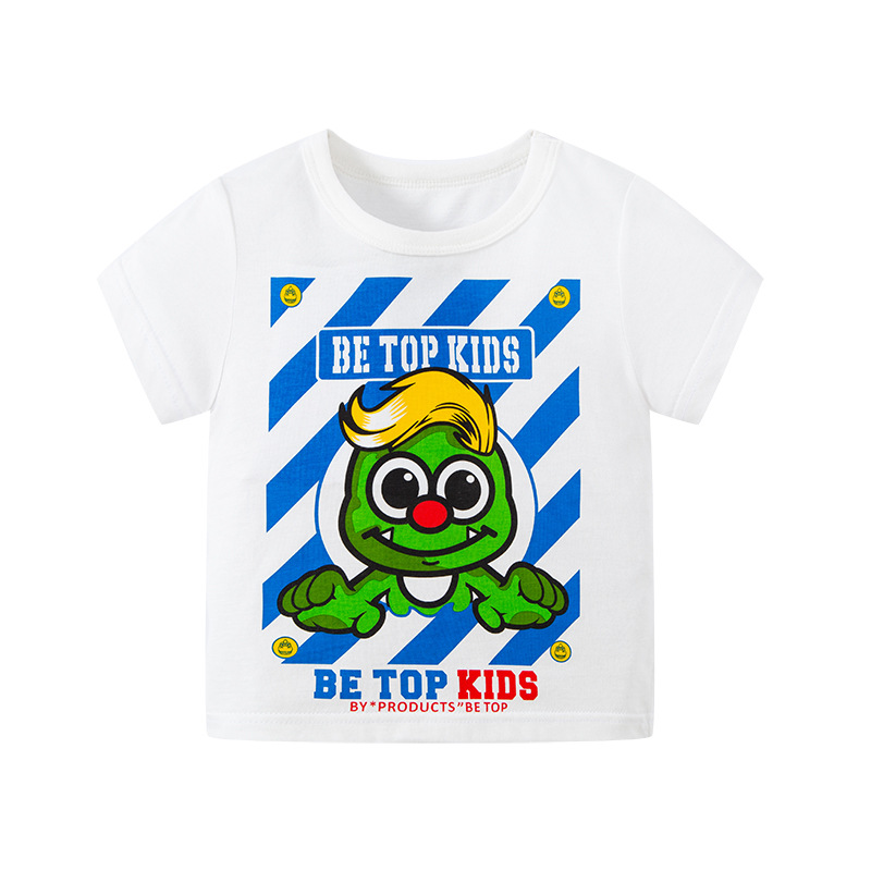 2024 nueva camiseta de dibujos animados para niños de verano estilo coreano transfronterizo dinosaurio Algodón puro bebé Top camiseta de moda para niños