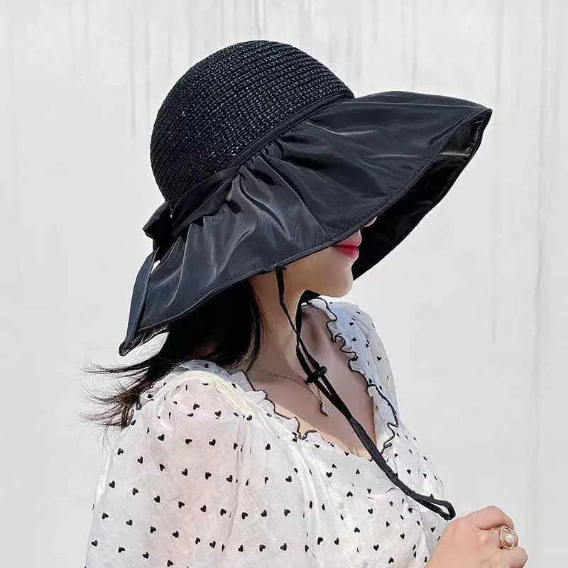 Summer sun hat with bow solar-powered, sun protection