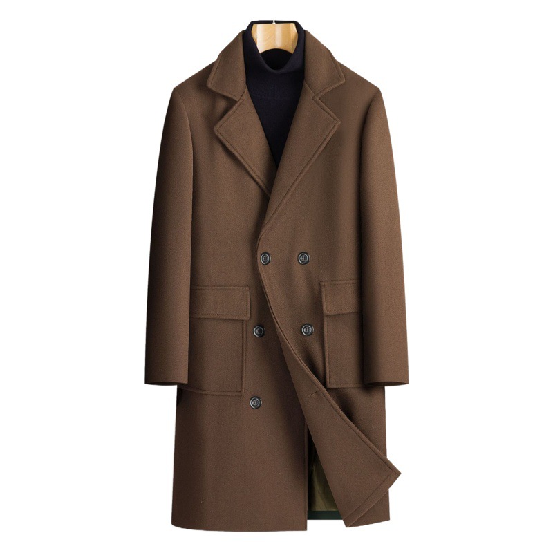 2023 Otoño e Invierno nuevos hombres AliExpress doble botonadura juventud color sólido casual de mediana longitud abrigo de lana de comercio exterior hombres