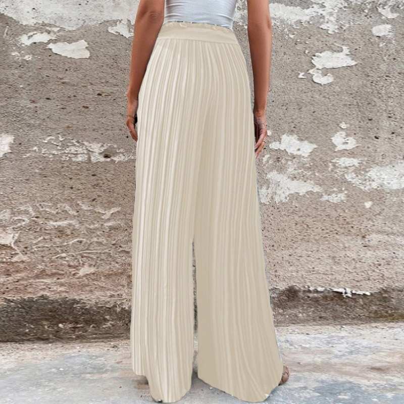 Casual Solid Color Polyester Full Length Belt Wide Leg Pants display picture 3