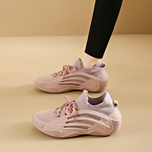Breathable Sports Shoes for Women Summer Thin 2025 Ugly New Style Soft Sole Lightweight Lace-Up Round Toe Coconut Shoes Running Shoes