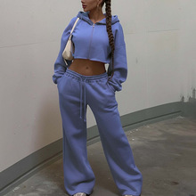 2025新款欧美亚马逊跨境外贸女装时尚连帽休闲简约长裤时尚两件套