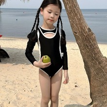 儿童泳衣夏季新款长袖防晒女童连体游泳衣中小童洋气度假专业泳装
