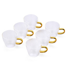 玻璃小茶杯耐热家用陶瓷功夫茶杯透明花茶杯子加厚带把6只装茶碗