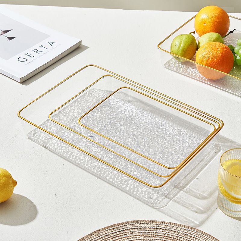 家用水果盘高级轻奢多功能金边沙拉PET加厚糖果盘茶盘塑料收纳