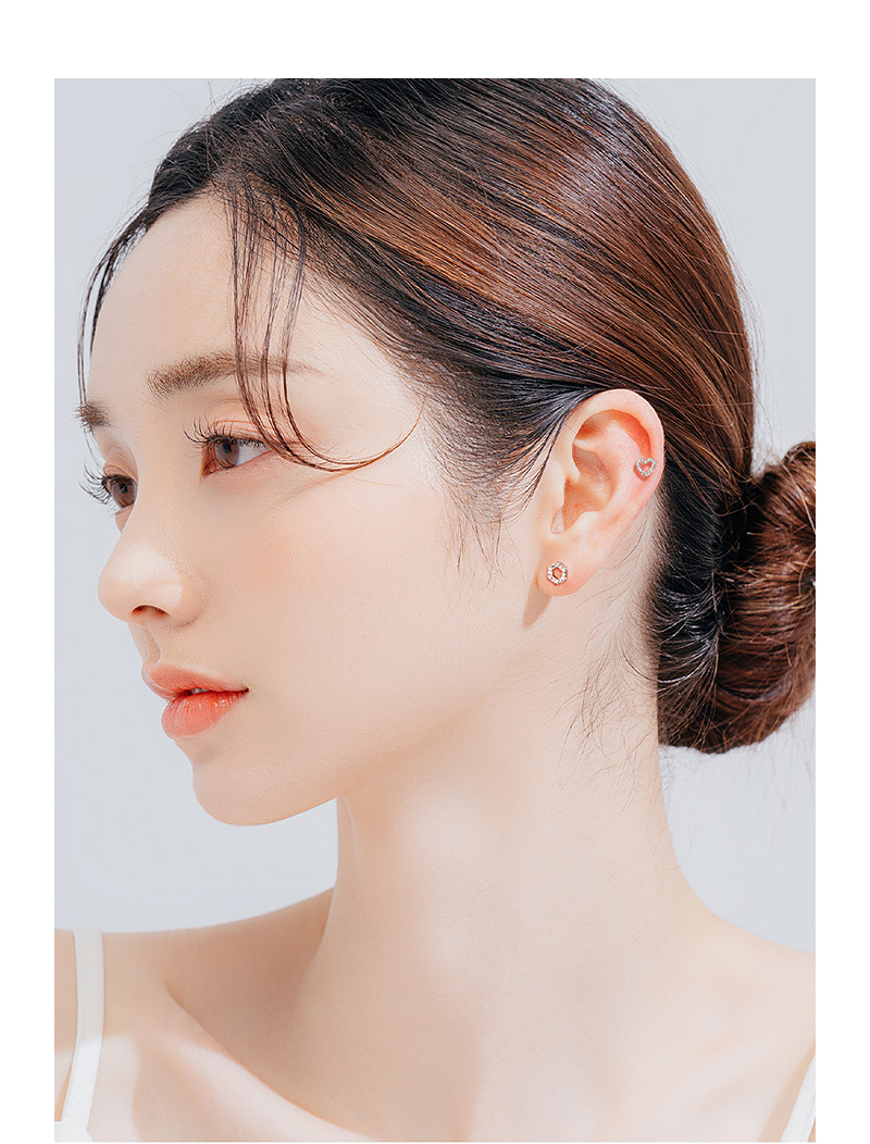 Daily Occasion 1 Pair 925 Sterling Silver Zircon Hexagon Round Heart Shape Ear Studs
