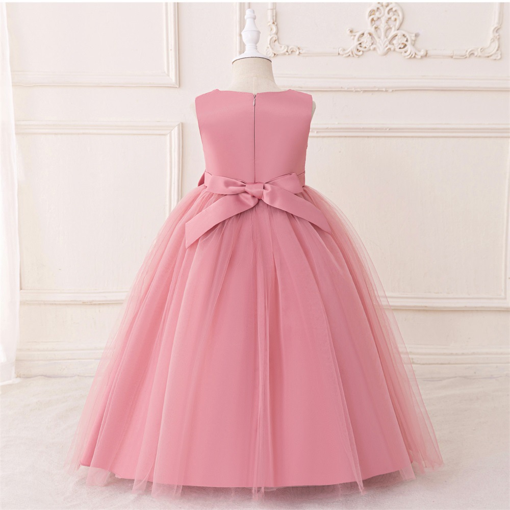 2026 nuevo vestido de niñas sin mangas princesa de tela de flor vestido de malla vestido de niña vestido de niña pequeña vestido largo