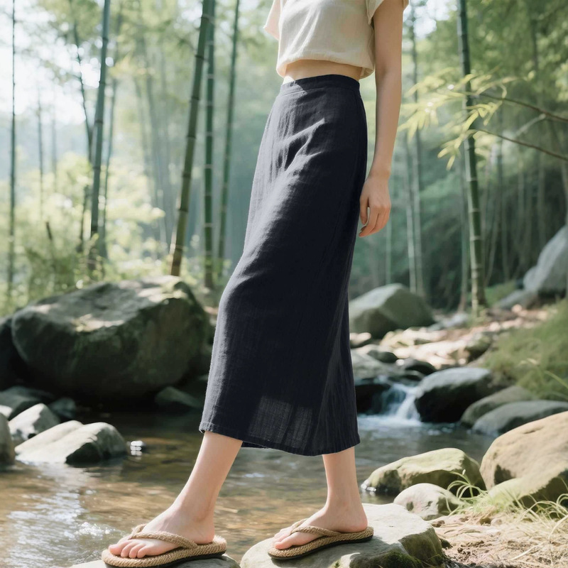 Dark Gray Linen Skirt for Women, 2026 Summer New Style, High-Waisted, Slimming, Workwear, Long Straight Pencil Skirt
