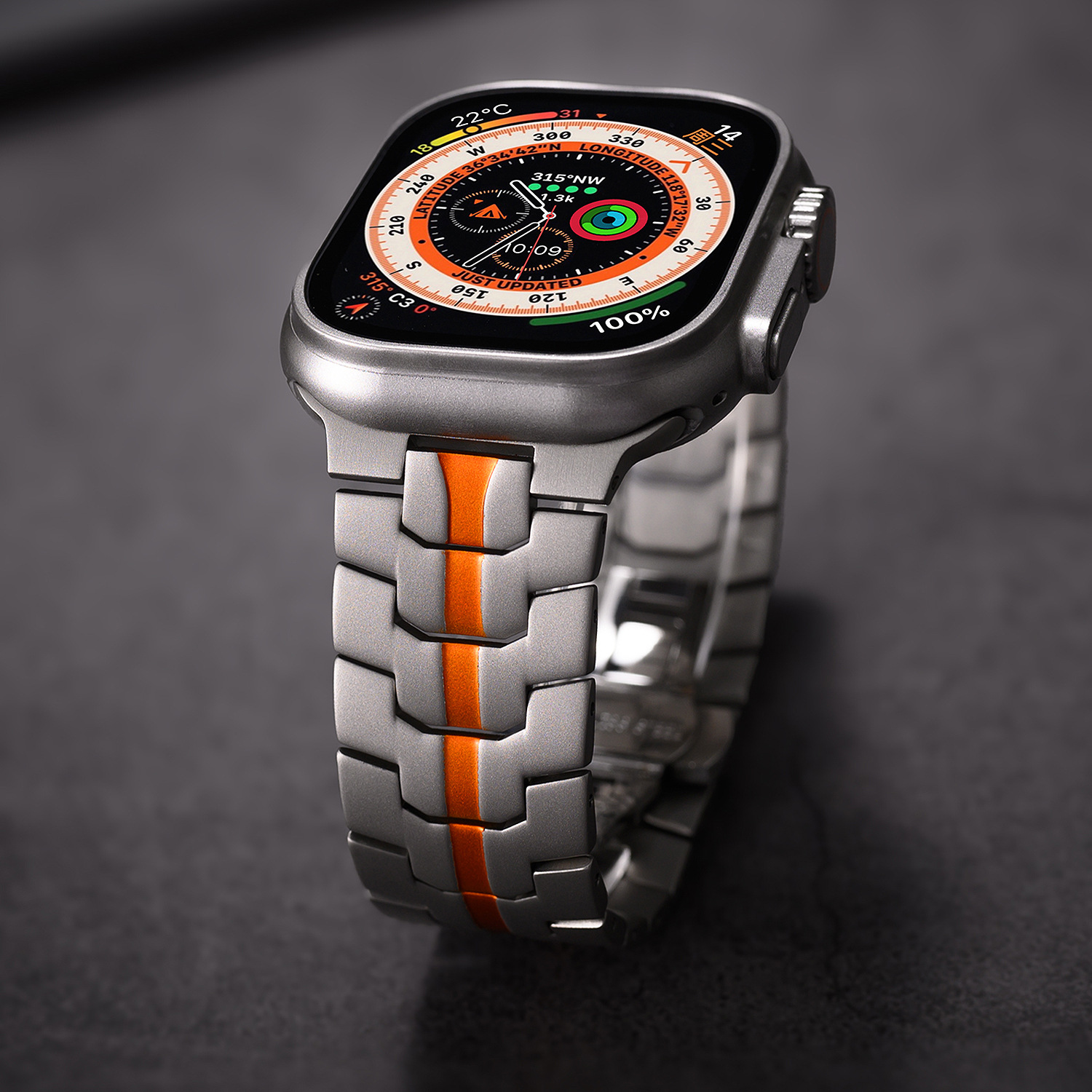 Adecuado para Apple Watch correa de acero inoxidable Apple Watch Ultra Iron Man cinturón de acero sólido hebilla de mariposa