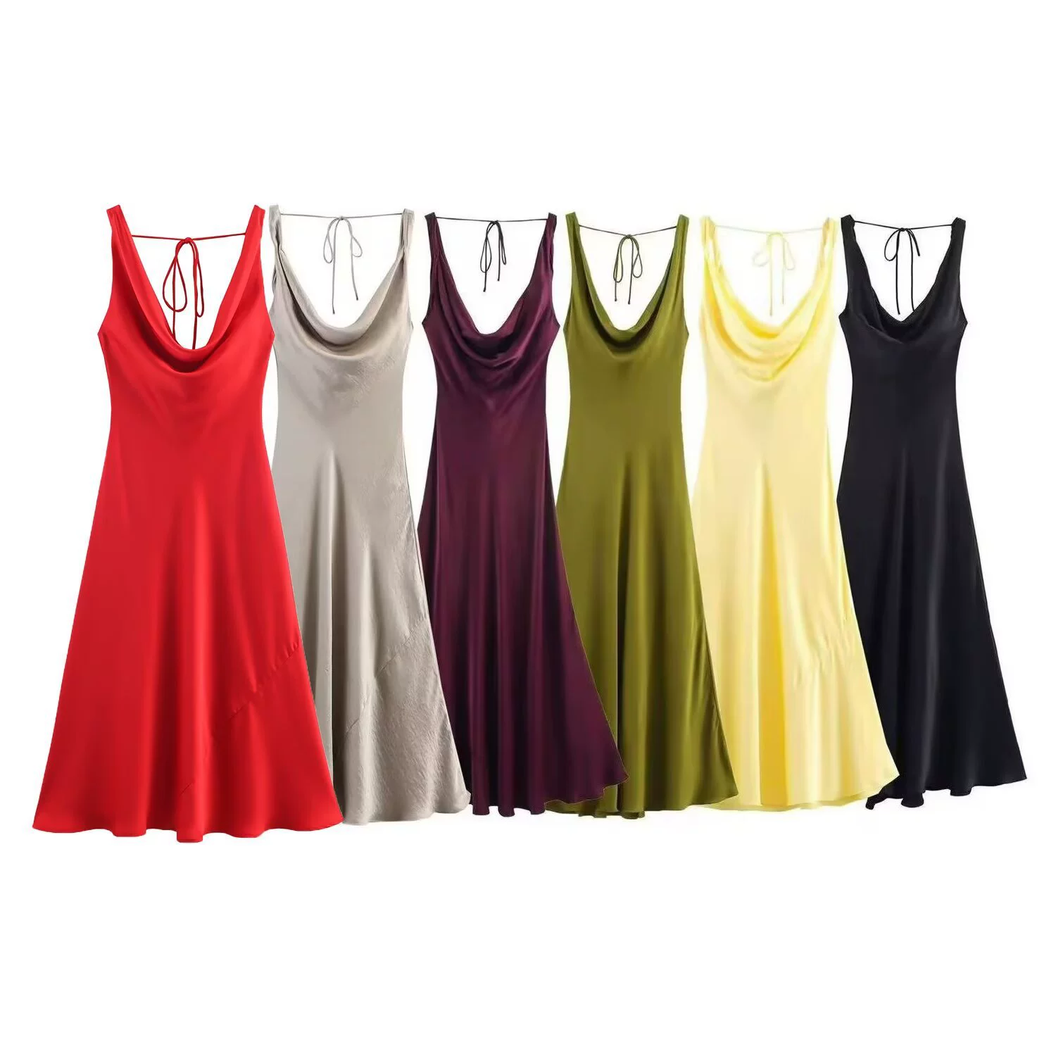 Летнее платье PB&ZA для женщин 2025 года, новый стиль, королевский стиль, стройнящее, из шелкового атласа, артикул 2590934