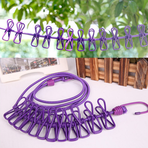 Outdoor travel camping clothesline portable retractable plastic windproof and non-slip elastic clothesline clothesline with clip