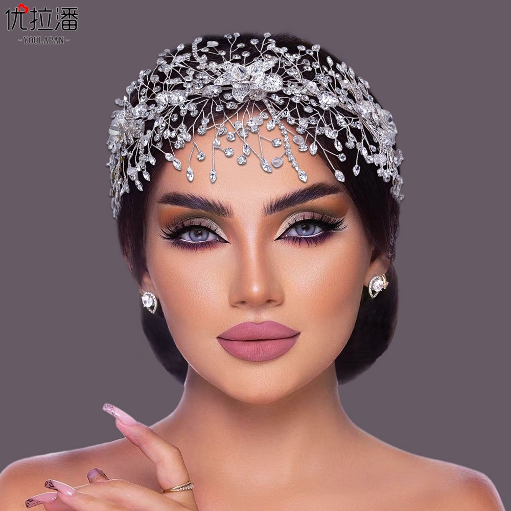 Youlapan Hp286 Korean Handmade Wedding Bride Synthetic Crystal Wedding Crown Grand Luxury Headband Headdress