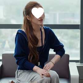韩版赵露思同款拉链连帽毛衣外套女2025秋冬季设计感短款批发
