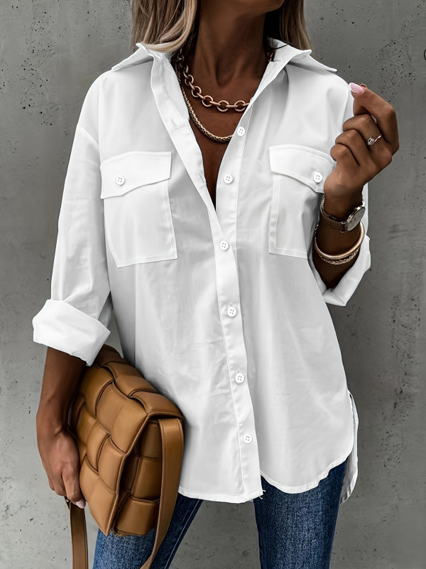 L 14811 Pocket Loose Collar Shirt with pockets and a turn-down collar L 14811 Pocket Loose Collar Shirt with pockets and a turn-down collar