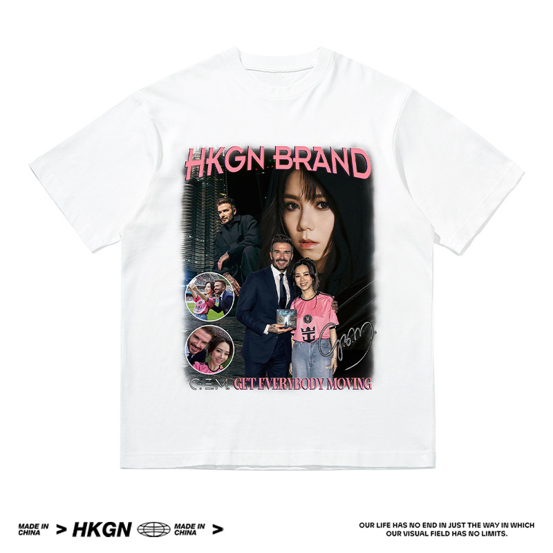 Deng Ziqi Beckham impresa camiseta de manga corta de cuello redondo suelta estrella de moda de fútbol