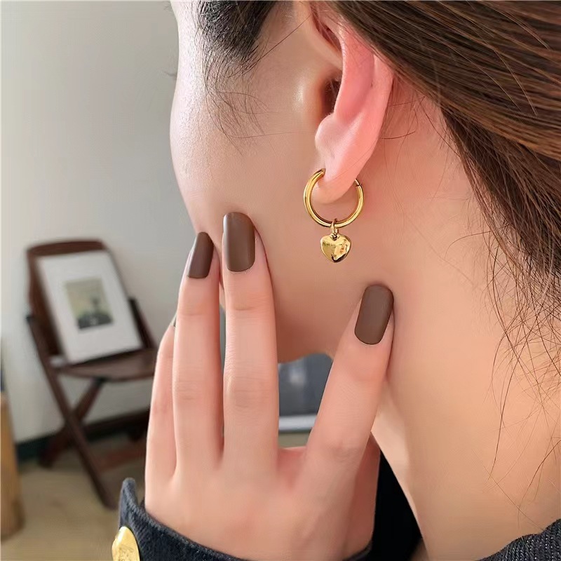304 Stainless Steel Ear Needle Material Real Gold Plated Plating Material 1 Pair Fashion Heart Shape Plating 304 Stainless Steel 18K Gold Plated Stainless Steel Earrings