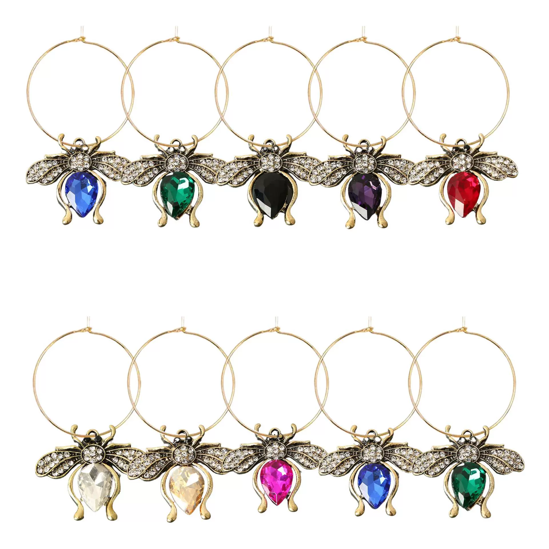 Аксессуары из сплава, стразы в форме пчелы, инкрустированные бриллиантами, подвеска для бокала для вина из сплава, украшение для вечеринки, наклейка для бокала для вина