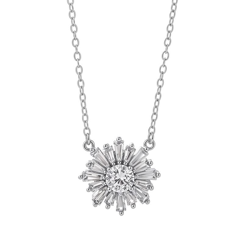 Girasol S925 Collar de plata esterlina Mujer Lujo ligero Moda de nicho Diamante Copo de nieve Colgante de cadena de clavícula Regalo de San Valentín
