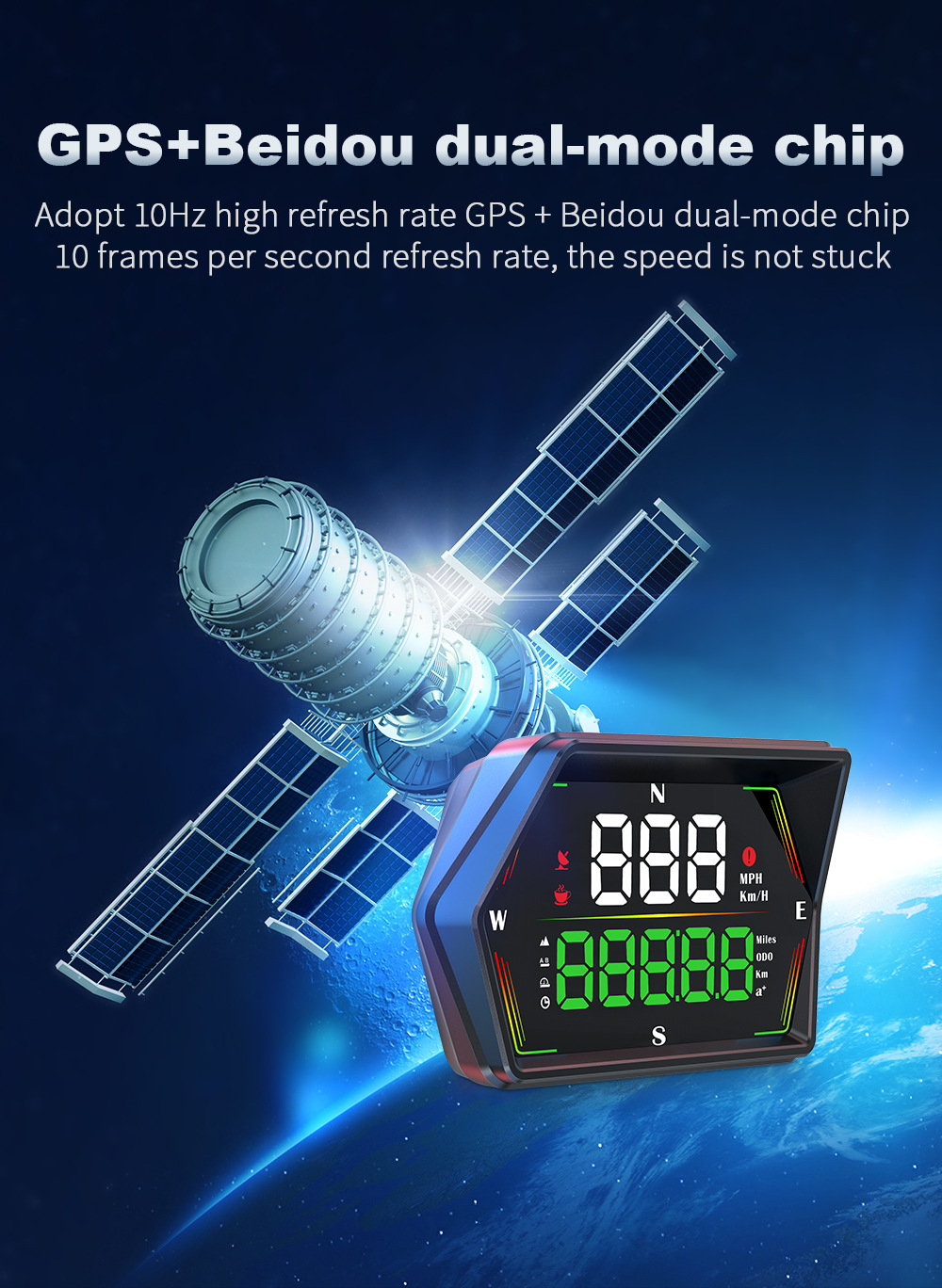 Universal car HUD head-up display, Beidou GPS vehicle speedometer, total mileage accumulation, high-definition head-up display