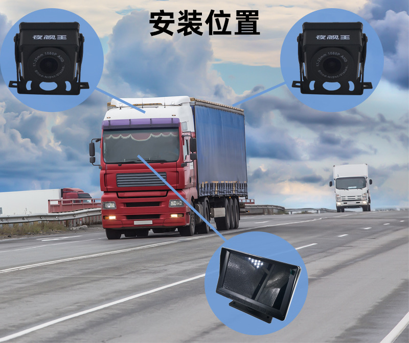 Two-Channel Monitoring Dashcam with Dual Recording Display for Front and Rear, Bus Reversing Image, 12V/24V, No Installation Required